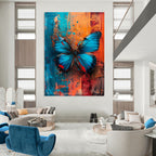 “Colorful Blue Butterfly on Abstract Background” - Mixed - Media Art On Canvas PT2194