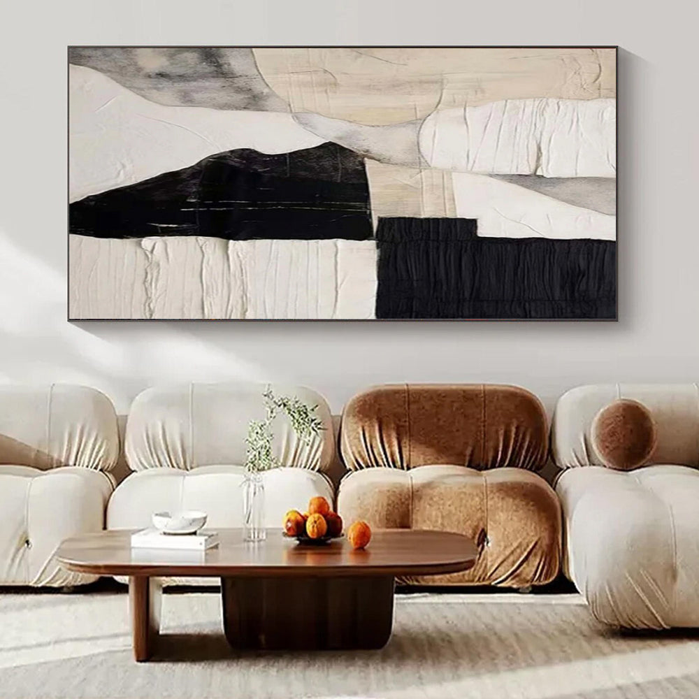 “Black - White Textured Collage” - Modern Abstract Painting On Canvas PS0157