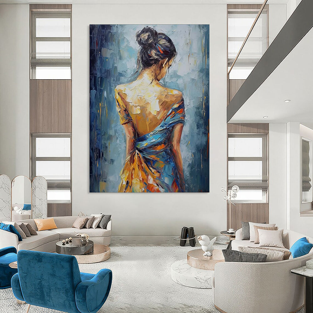 “Impasto Portrait of a Woman in Colorful Dress” - Impasto Figurative Painting On Canvas PT1909