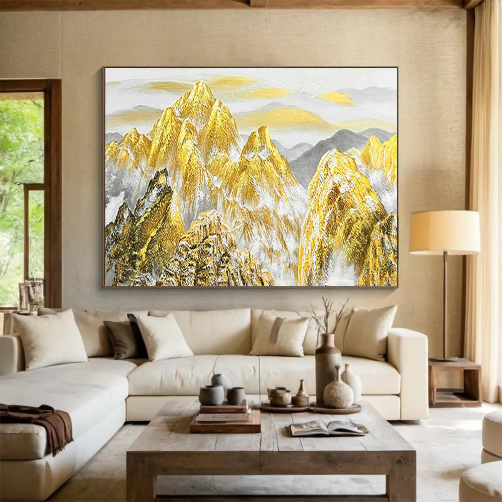 “Golden Mountain Peaks” - Traditional Chinese - Style Landscape Painting On Canvas PT1556