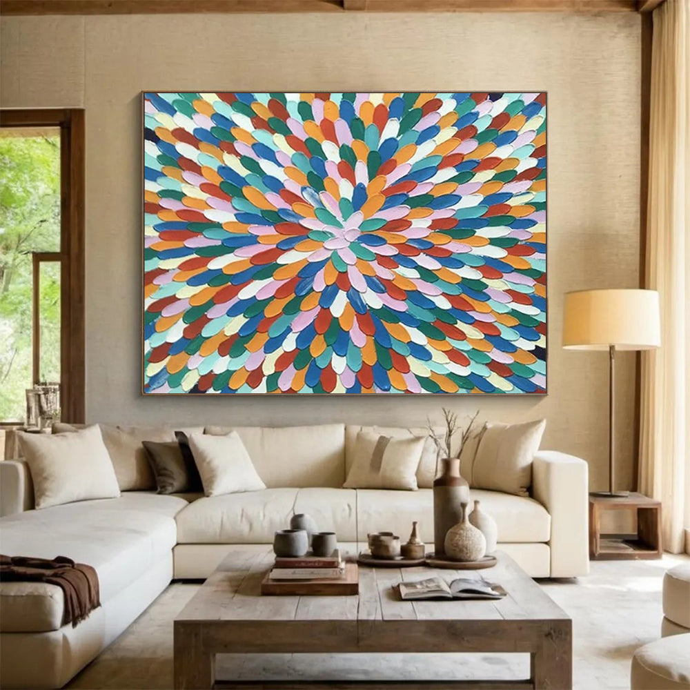 “Rainbow - Colored Mandala” - Abstract Geometric - Painting On Canvas PT1743