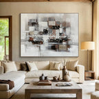 Neutral Geometric Abstract with Gold - Contemporary Abstract Painting On Canvas DKS354