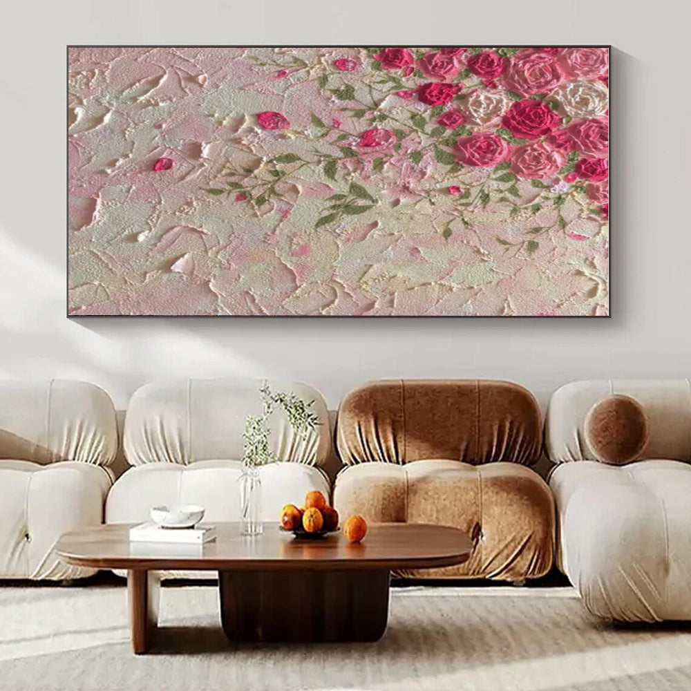 Pink, Green with Textured Roses "Tactile Blooms" Abstract Painting On Canvas PS1450