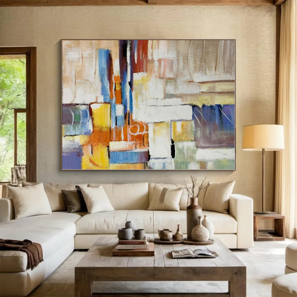 “Colorful Cubist Abstraction” - Multicolor Abstract Painting On Canvas PS0477