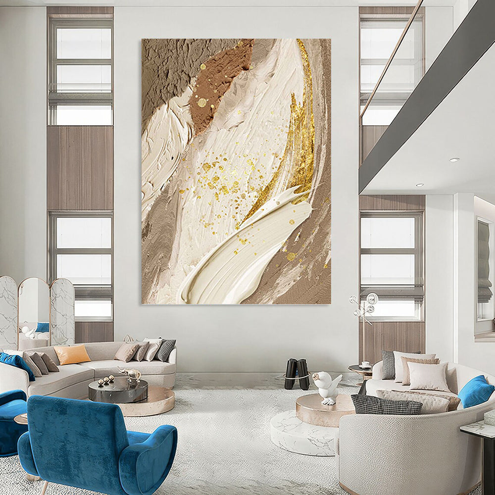 “Elegant Neutrals with Gold Accents” - Beige, Brown, Gold Abstract Painting On Canvas PT1477