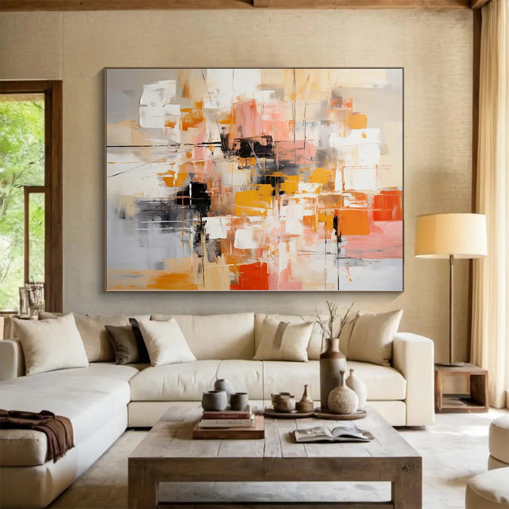 “Vibrant Orange - Pink Geometric Abstraction” - Dynamic Abstract Painting On Canvas PS0225