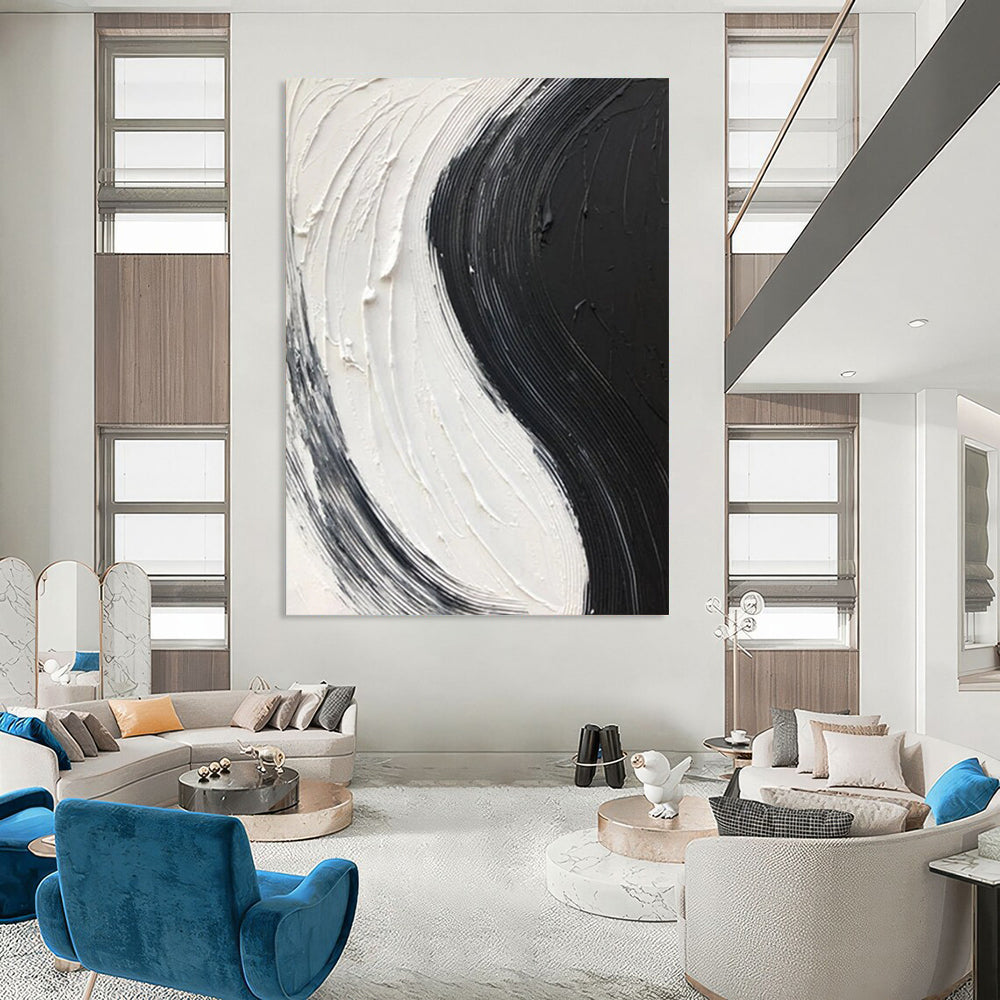 “Black and White Swirl” - Dynamic Abstract Painting On Canvas DS376
