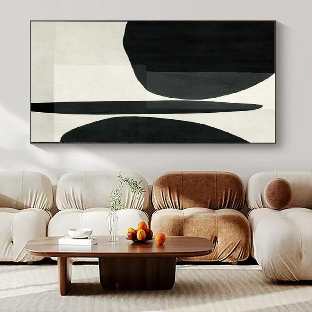 Black, White with Bold Forms "Graphic Whisper" Abstract Painting On Canvas PS1426