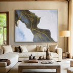 “Blue - Gold Abstract Flowing Waves” - Opulent Abstract Painting On Canvas PS0357