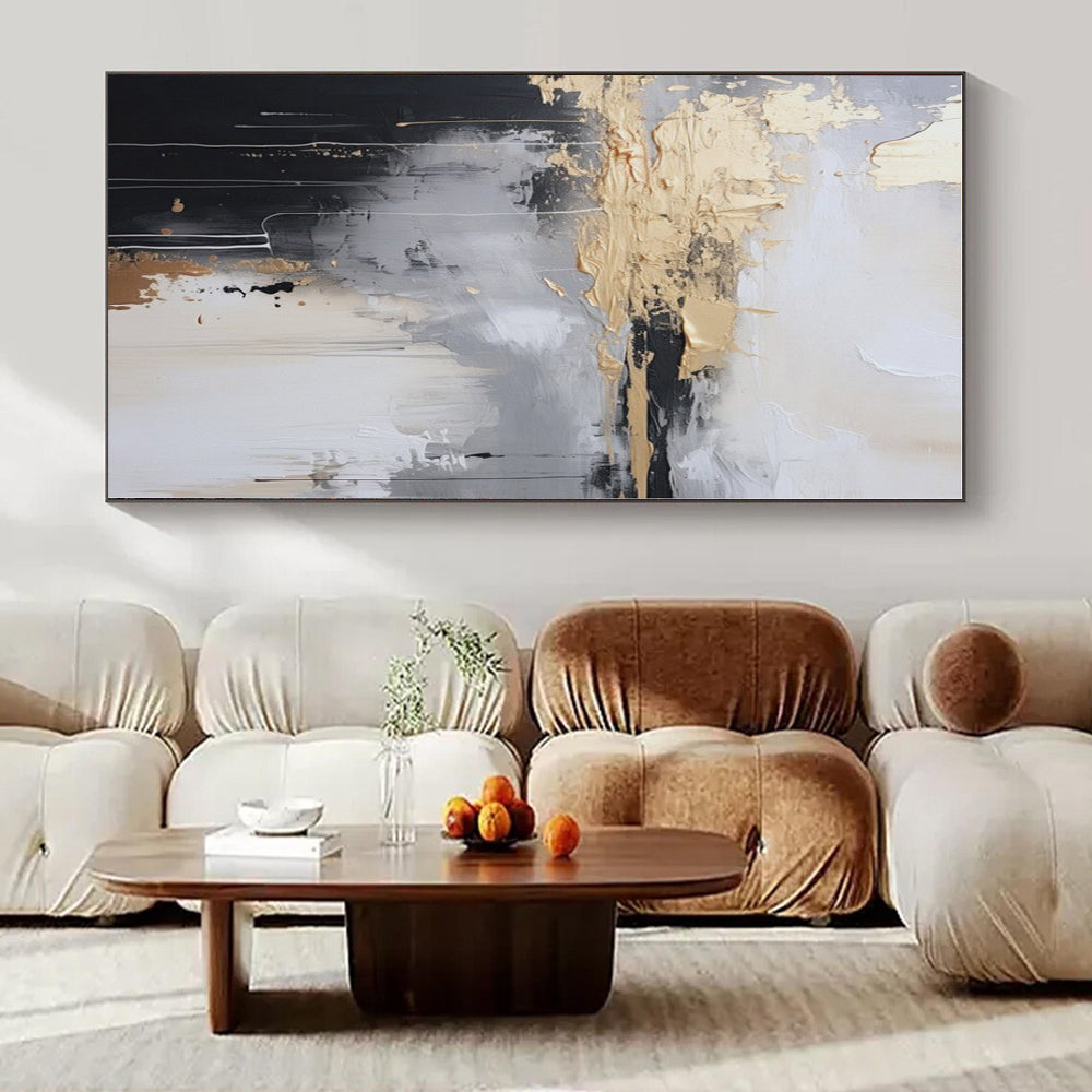Gray, White, Gold with Dripping Textures "Urban Rain" Abstract Painting On Canvas PS1399
