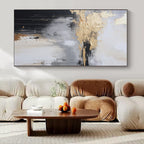 Gray, White, Gold with Dripping Textures "Urban Rain" Abstract Painting On Canvas PS1399