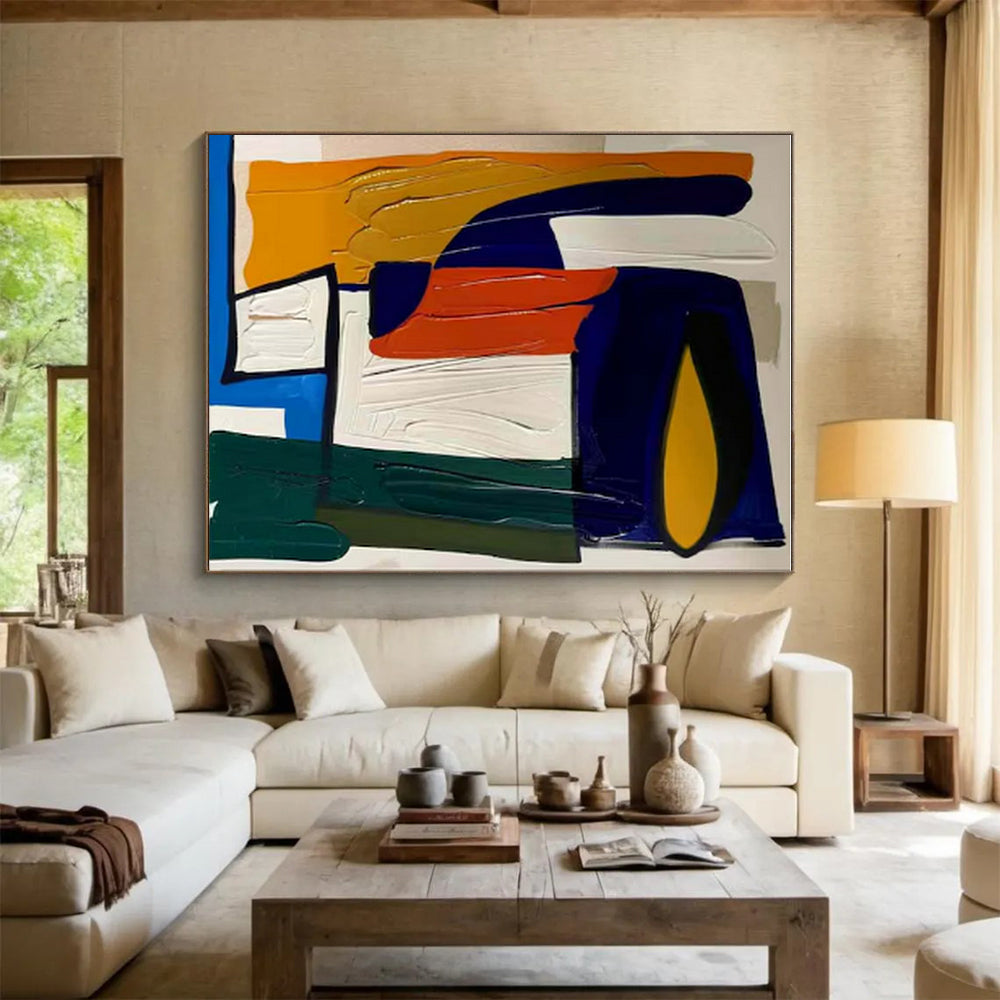 “Bold Color Blocks” - Multicolor, Blue, Orange, Green Abstract Geometric Painting On Canvas PS0627