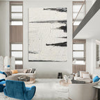 “Textured Black and White Abstract Horizons” - Layered Minimalist Painting On Canvas DS384