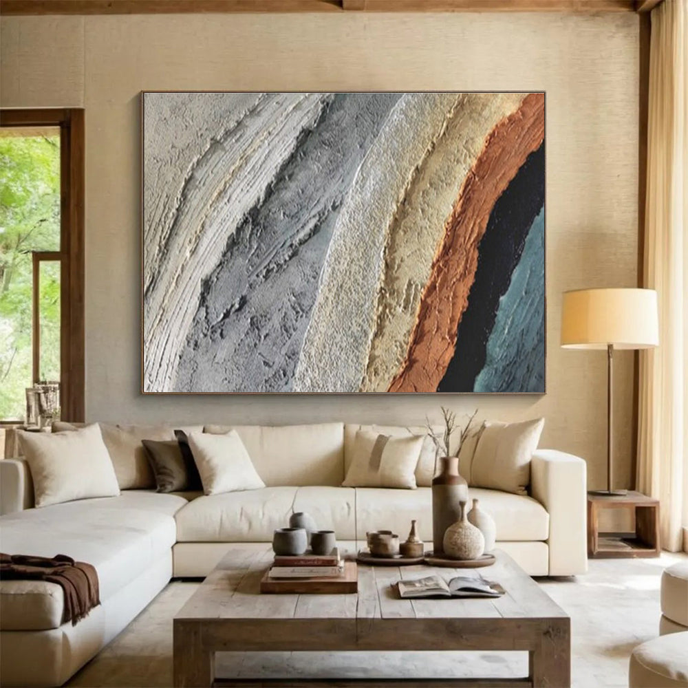 “Colorful Textured Stripes Abstract” - Striped Abstract Painting, Great for Living Room & Creative Office DKS619