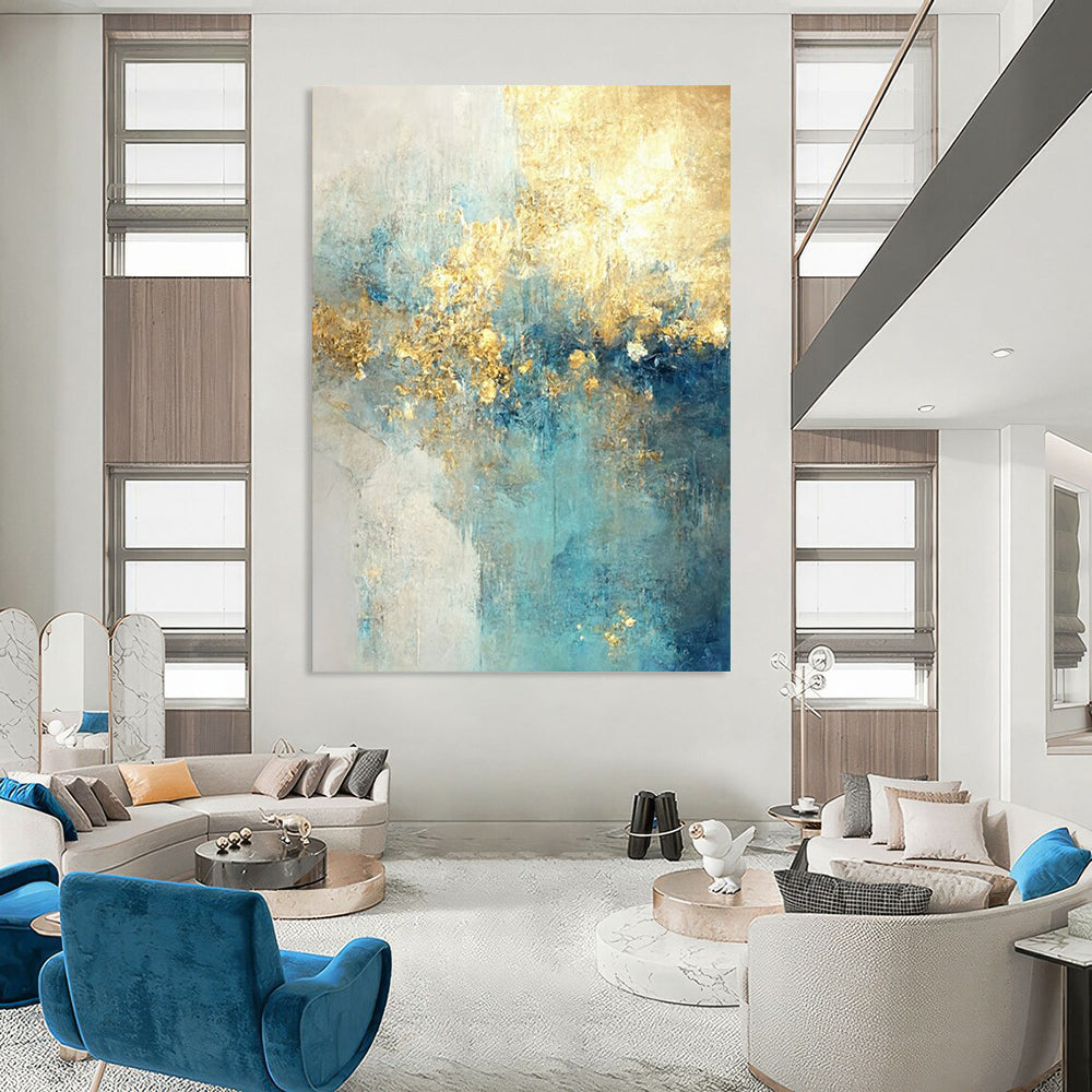 Blue - Gold Abstract Dreamscape Textured Painting On Canvas DS077