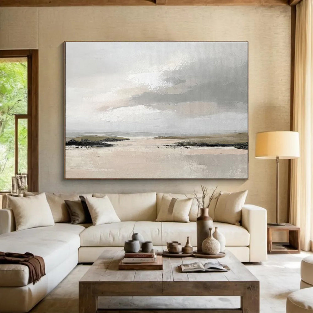 “Grey - Beige Abstract Seaside” Landscape - Inspired Abstract Painting On Canvas DKS243