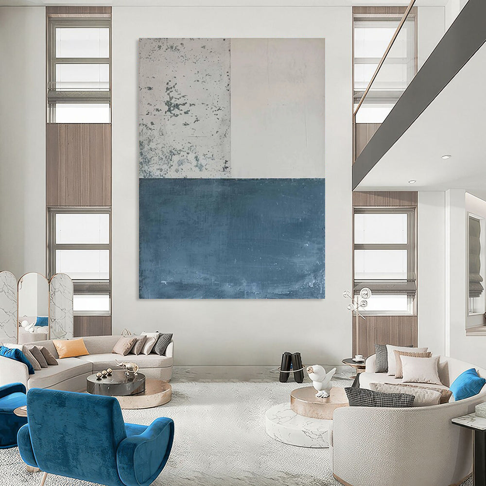 Blue - Gray Minimalist Blocks Textured Painting On Canvas DS085