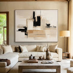 “Black - Beige Minimalist Abstraction” - Black, Beige Abstract Painting On Canvas PS0530