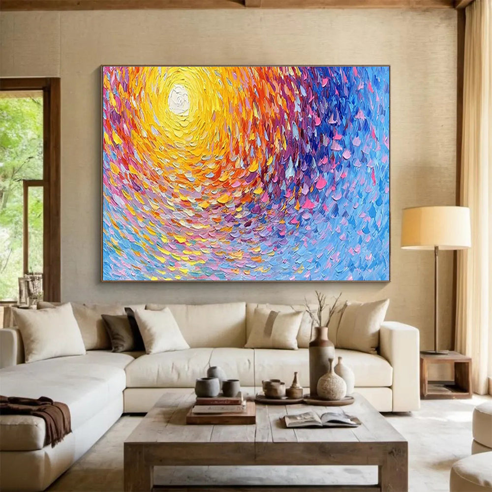 “Colorful Swirling Sun” - Impressionistic Oil Painting On Canvas DKS881