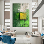 “Green - Yellow Textured Squares” - Abstract Expressionist Painting On Canvas DS029