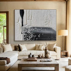 “Tactile White - Black Abstract with Raised Lines” - Textured Abstract Painting On Canvas PS0280