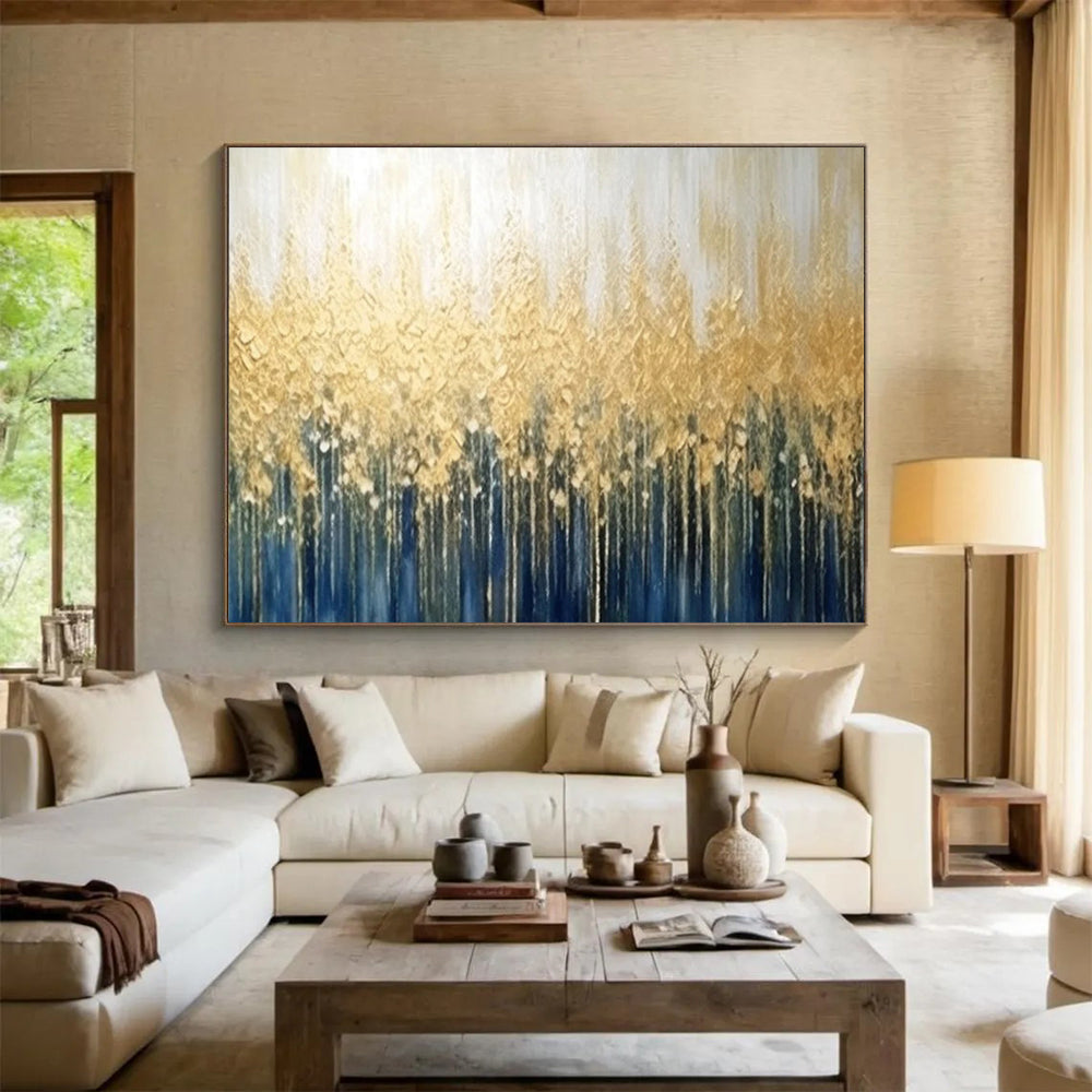 “Golden Forest Silhouette” - Metallic Landscape Painting On Canvas PT052