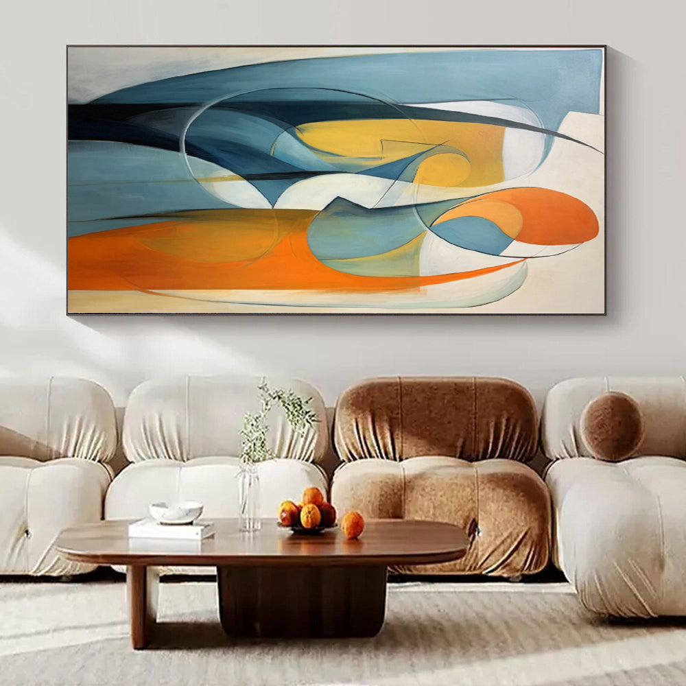 “Blue - Orange Abstract Figures” - Cubist Abstract Painting On Canvas PS0188
