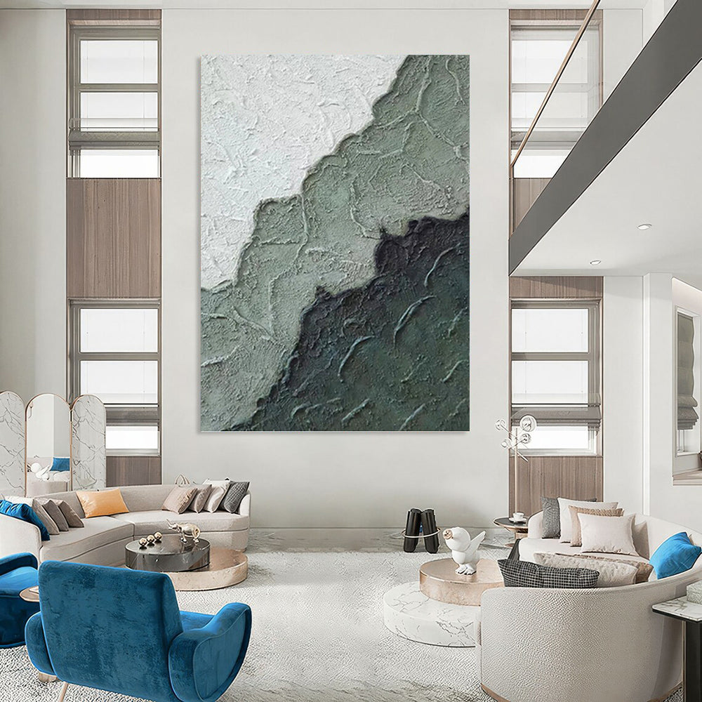 “Textured Green - Grey Abstract” - Minimalist Abstract Painting On Canvas PT1212