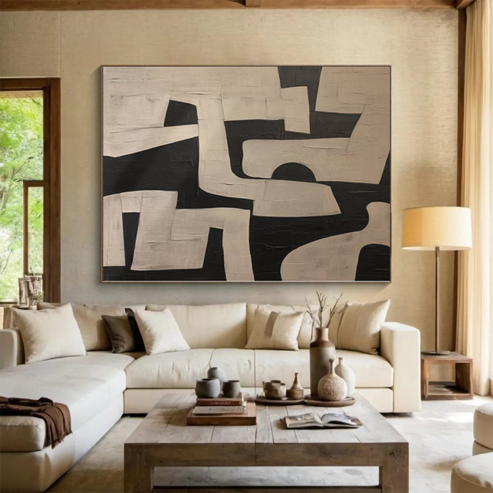“Black - White Geometric Abstract” - Bold Abstract Painting On Canvas PS0100