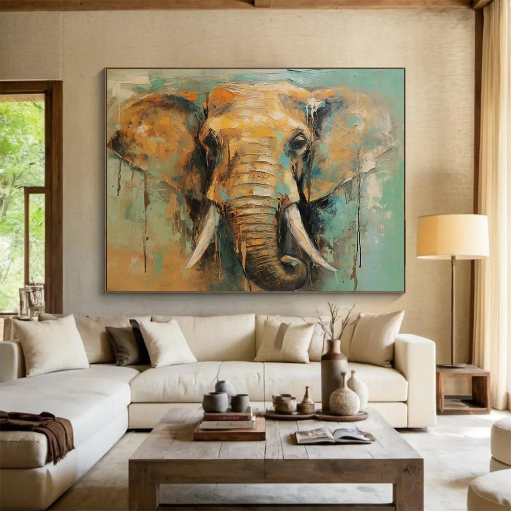 “Colorful Elephant Portrait” - Expressive Wildlife Painting On Canvas PT083