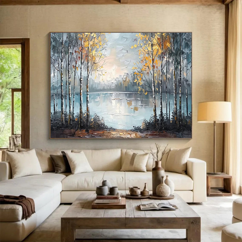 “Autumn Forest by the Lake” - Impressionistic Oil Painting on Canvas DKS904