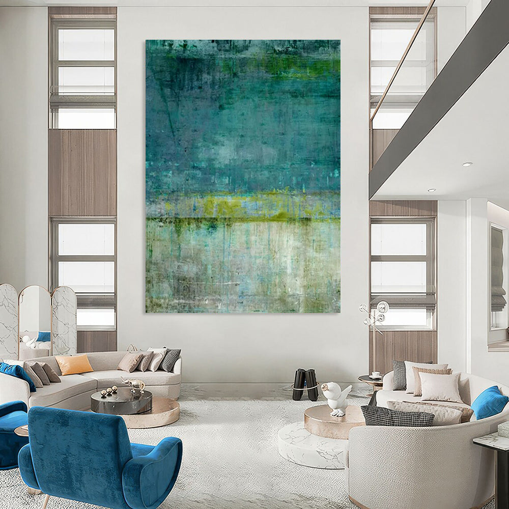 “Teal and Green Textured Abstract” - Abstract Expressionist Painting On Canvas PT2272