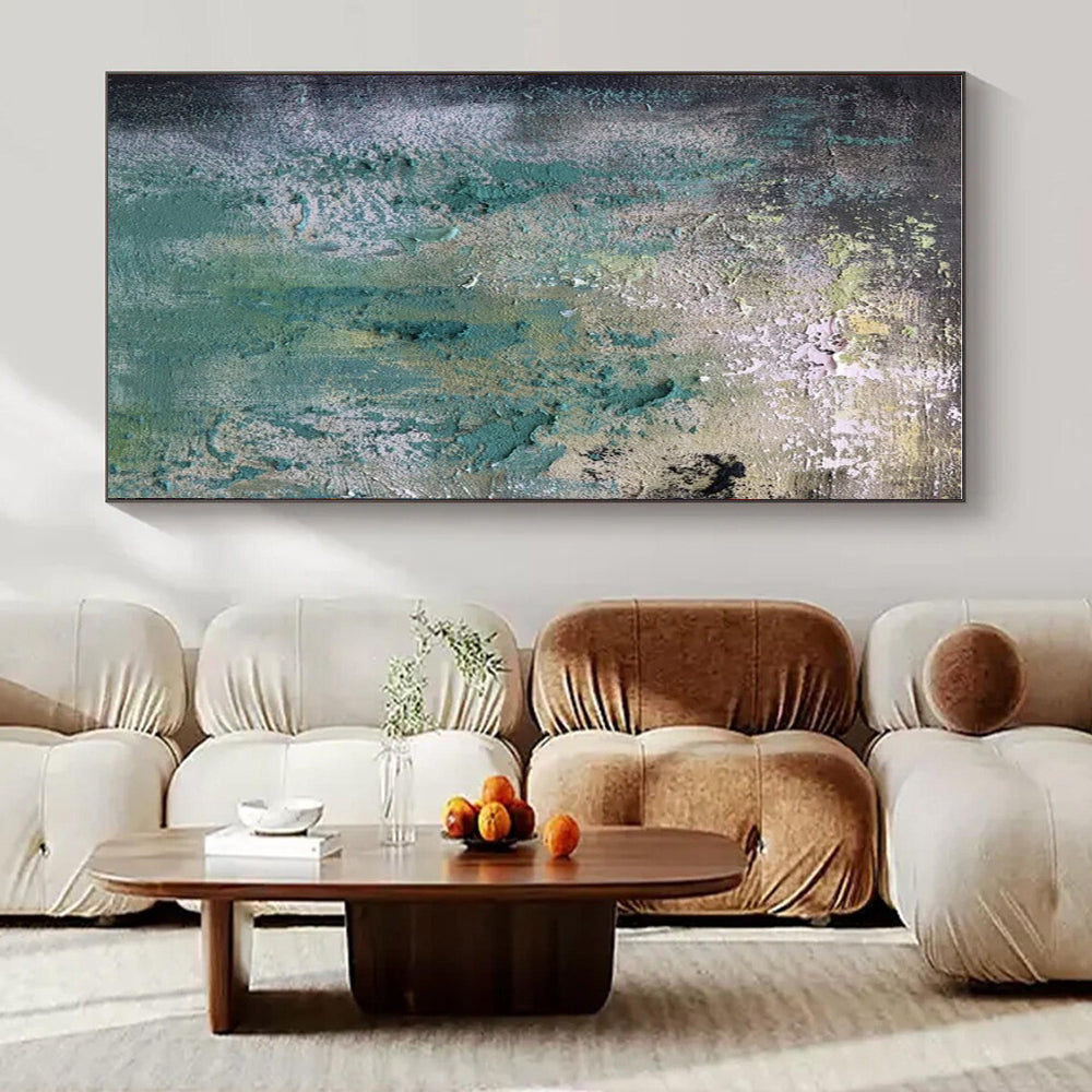 Green, Blue, Gray, Yellow with Textured Layers "Weathered Dream" Abstract Painting On Canvas PS1472
