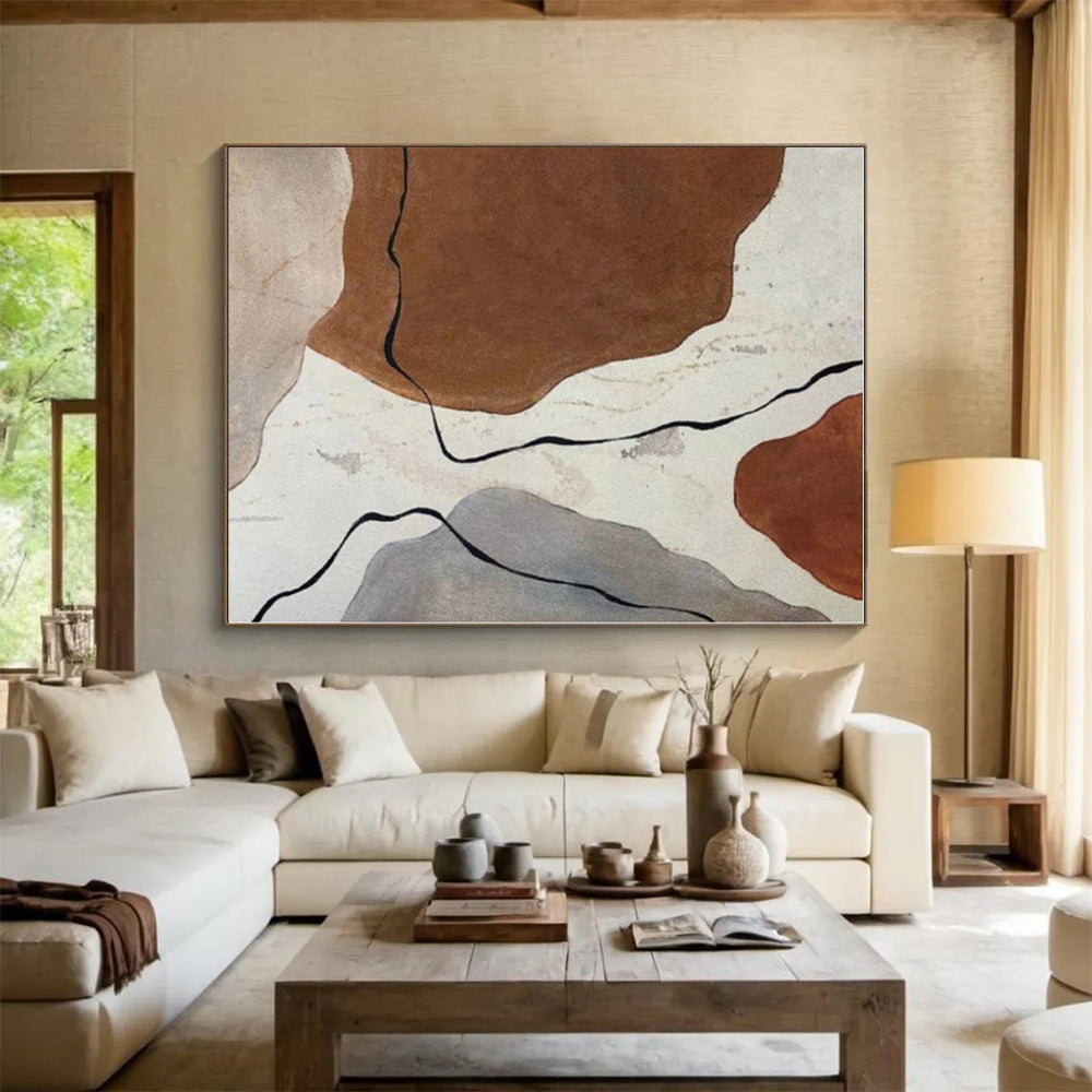 “Brown & Gray Abstract Shapes” - Abstract Shape Painting On Canvas PS0410