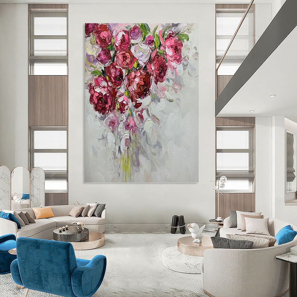 “Blush Bouquet” - Pink, Purple, Floral Impasto Painting On Canvas PT1464