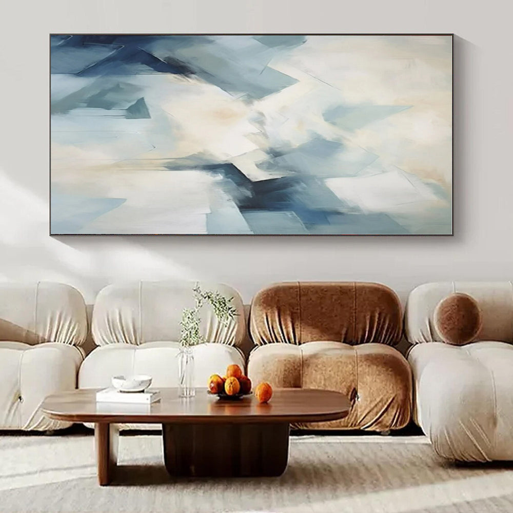 Light Blue, White with Geometric Shapes "Geometric Skies" Abstract Painting On Canvas PS1337