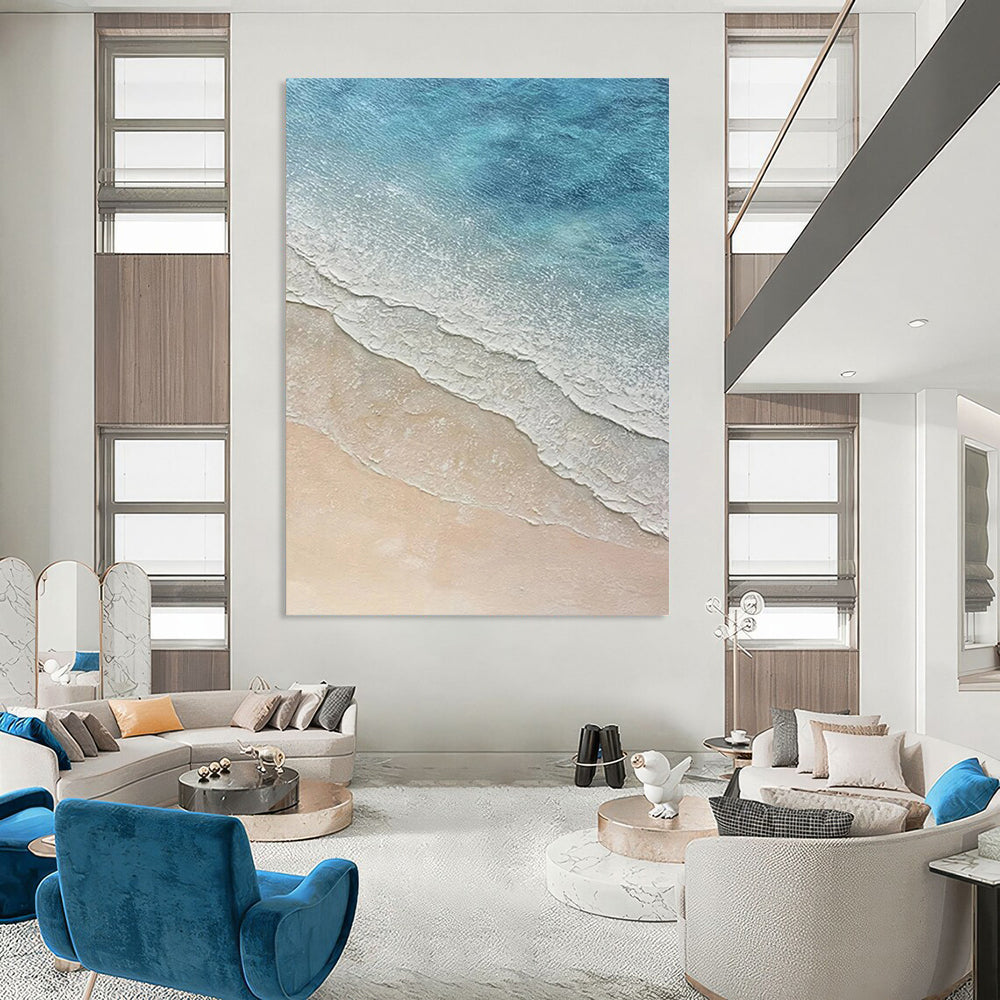 “Aerial Beach Waves” - Serene Coastal Landscape Painting On Canvas DS314
