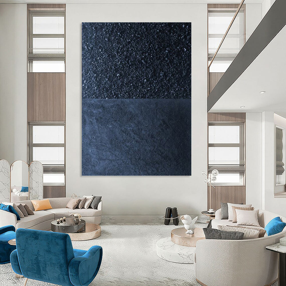 “Black - Dark Blue Minimalist” - Minimalist Abstract Painting On Canvas PT1247