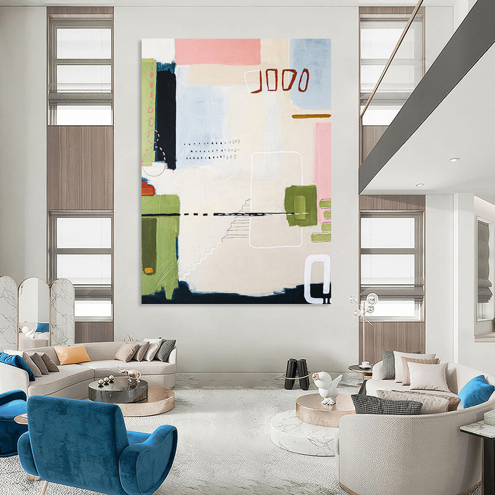 “Pastel - Colored Abstract Composition” - Soft Abstract Painting On Canvas PT1109