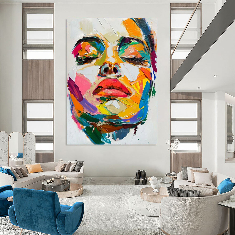 “Colorful Abstract Female Face” - Fauvist Portrait Painting On Canvas PT2244