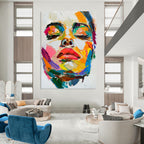 “Colorful Abstract Female Face” - Fauvist Portrait Painting On Canvas PT2244