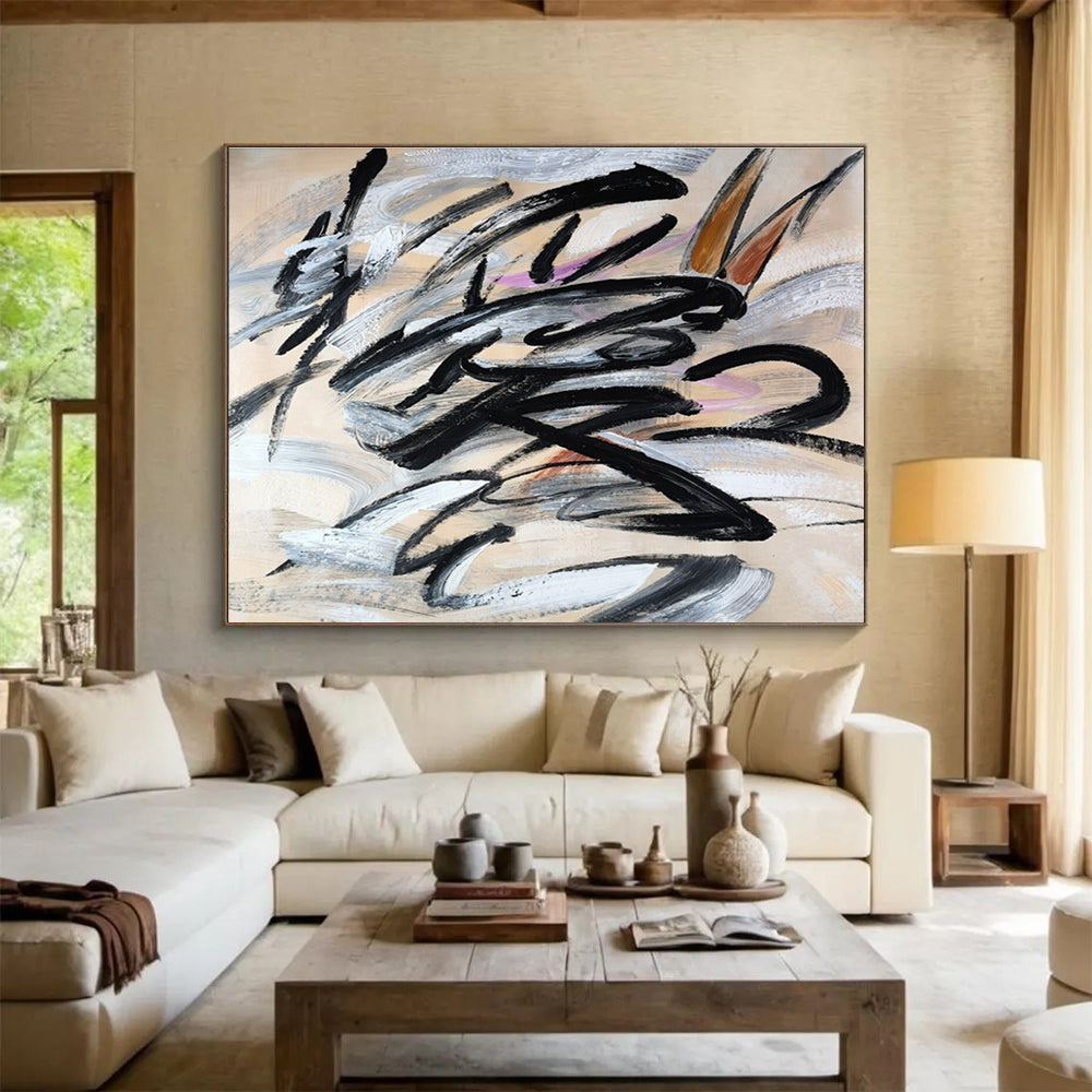 “Black - Color Dynamic Swirls” Abstract Painting On Canvas DKS289