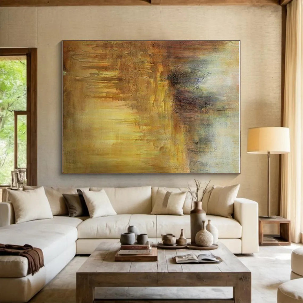 Warm Yellow - Brown Landscape, "Autumn Haze" – Abstract Landscape Painting On Canvas PS0894