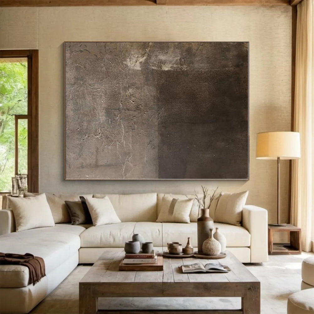 “Brown Monochrome Textured” - Brown Abstract Textured Painting On Canvas PS0549