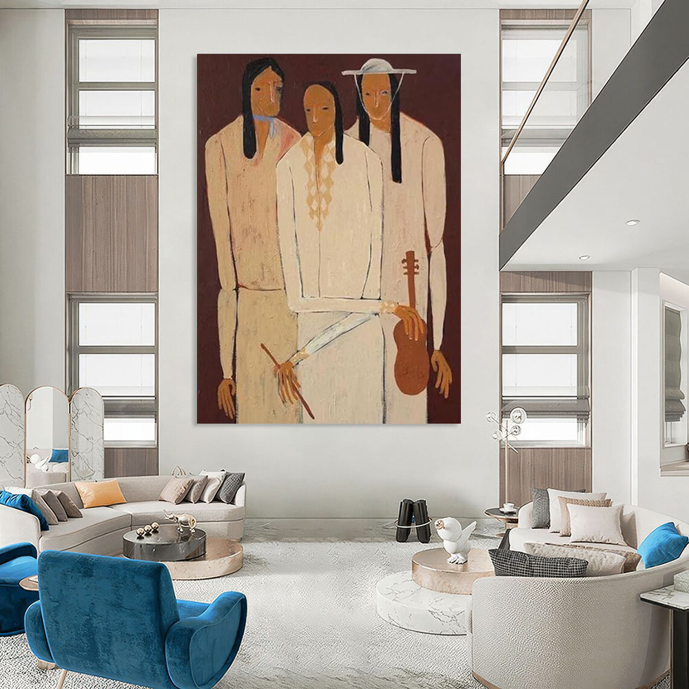 “Three Figures” - Earthy Tones & Simplified Forms Painting On Canvas DS141