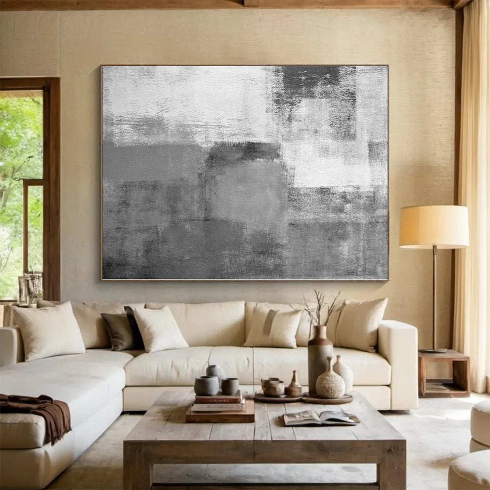 “Monochrome Grey Abstract Soft Blocks” Painting On Canvas PS0377