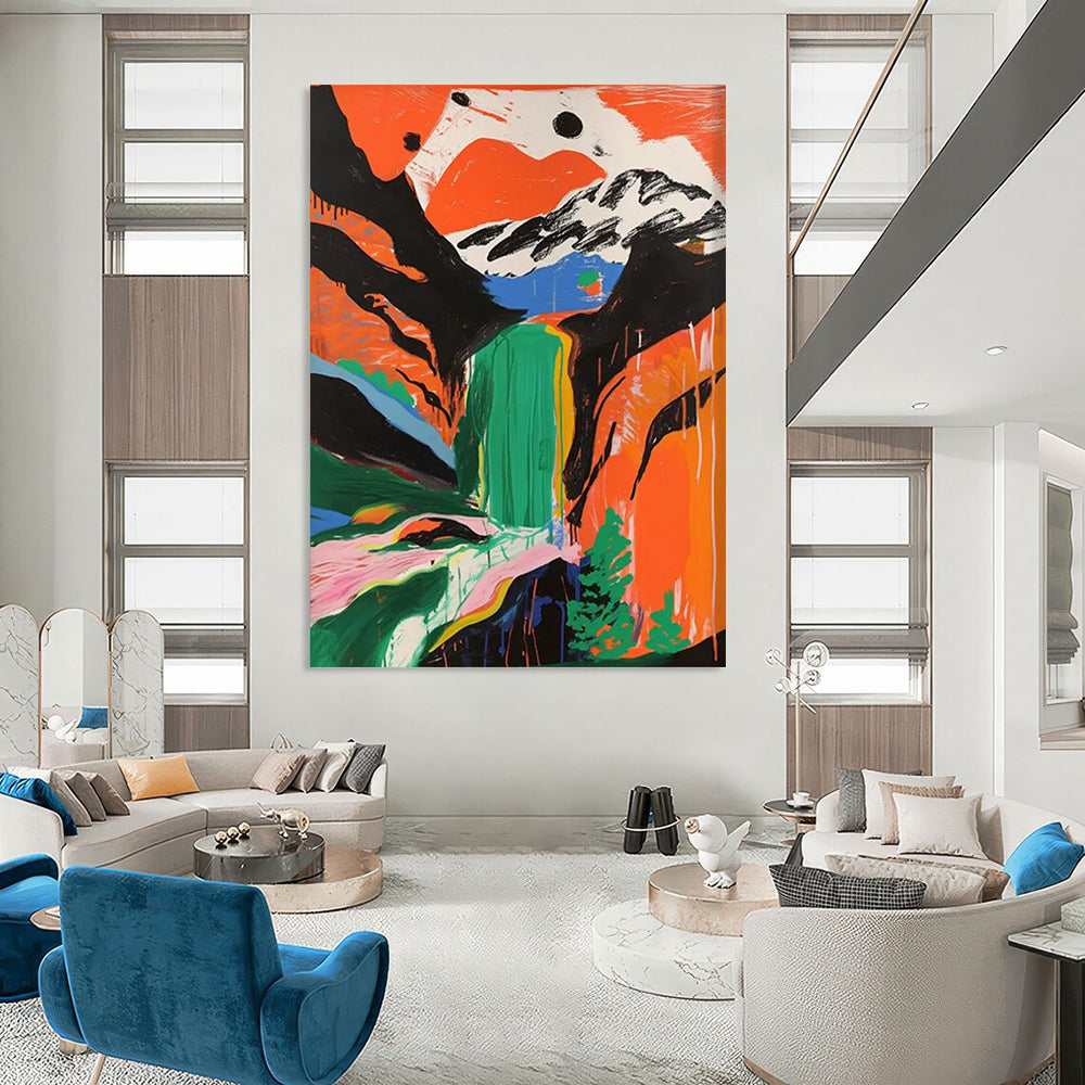 Colorful Canyon: Waterfall of Dreams Painting On Canvas DS105