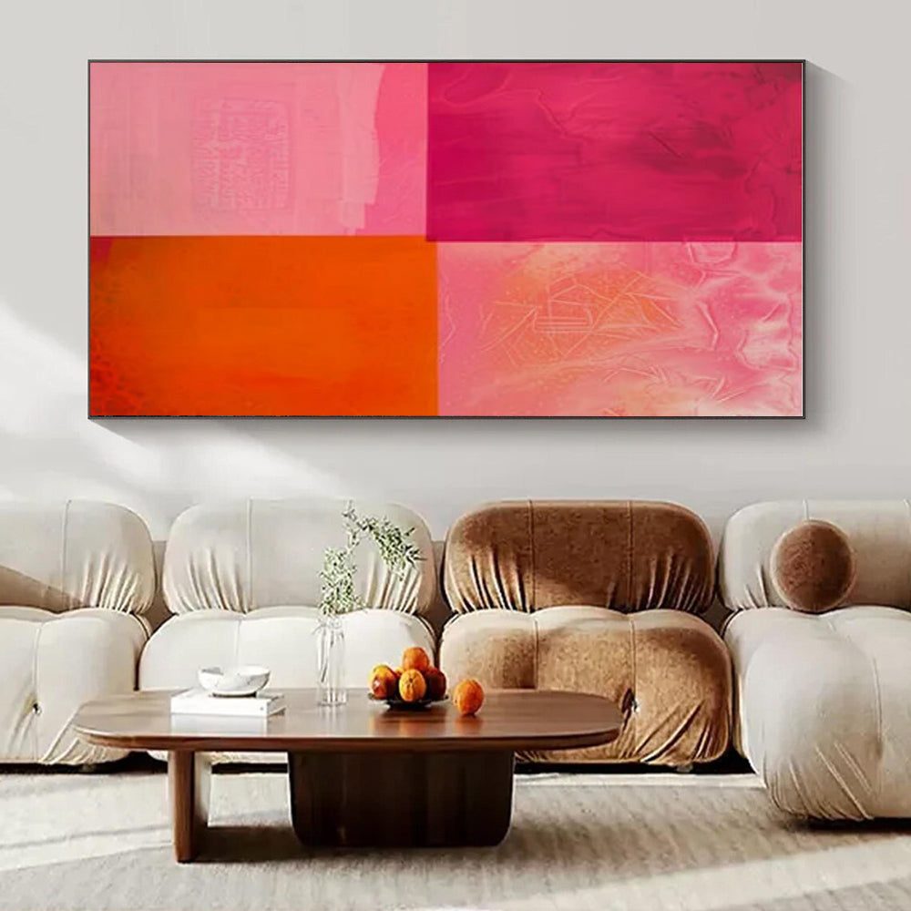 Pink, Purple, Orange with Translucent Squares "Color Wash" Abstract Painting On Canvas PS1479