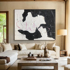“Textured Black - White - Pink” - Black, White, Pink Textured Abstract Painting On Canvas PS0773