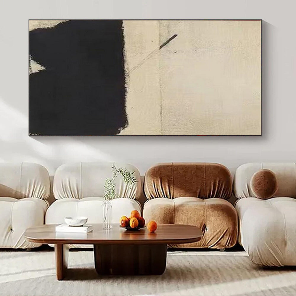Beige and Black with Stark Contrast "Monochrome Balance" Abstract Painting On Canvas PS1166